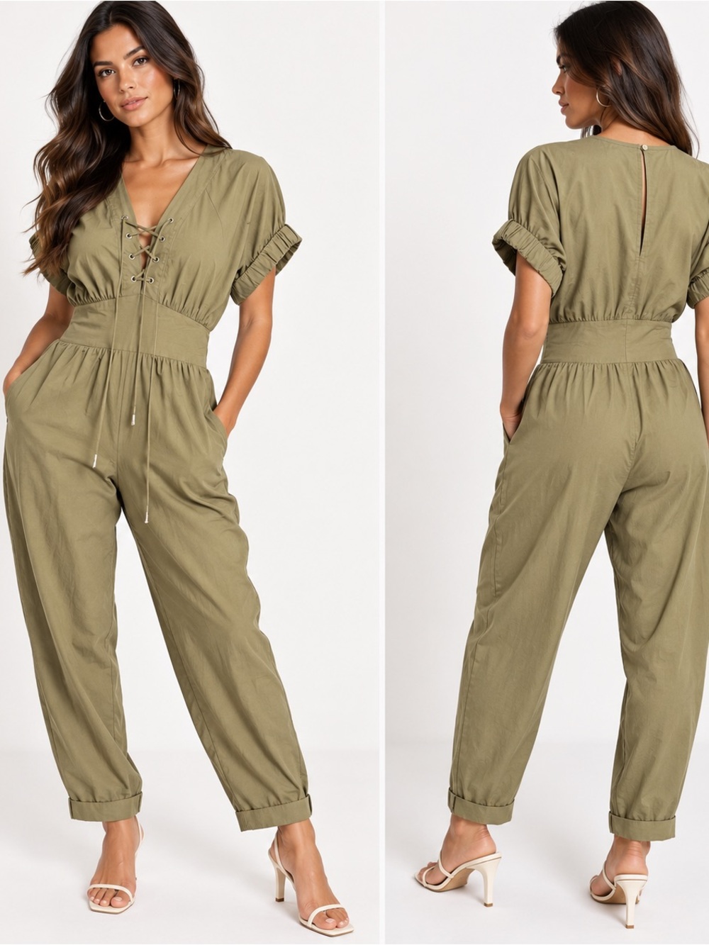 NWT Zara Olive Lace-Up Utility Jumpsuit - Women's size XA